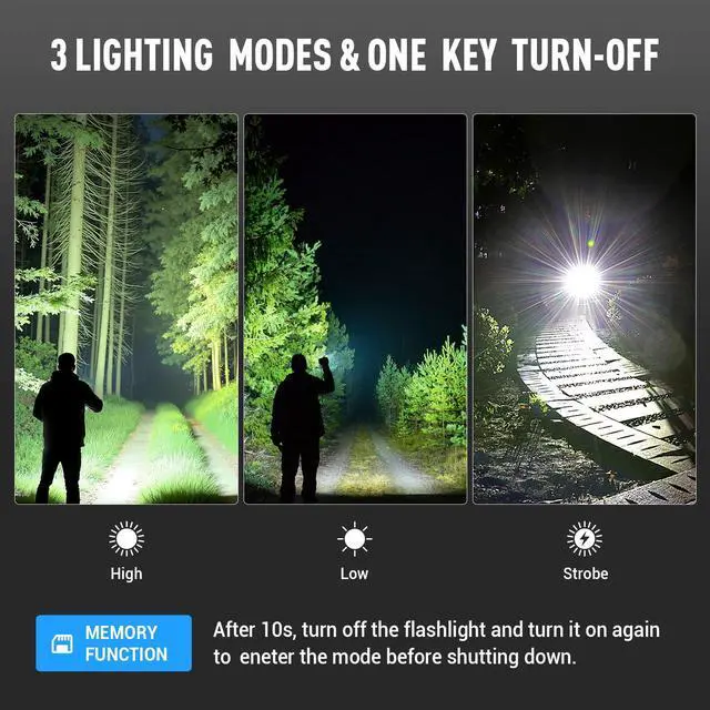 Alt view image 4 of 7 - Flashlight Rechargeable 1 Pack, Super Bright Rechargeable Flashlights High Lumens, Adjustable 3 Lighting Modes with 7 Big LED Flashlight, Waterproof Flash Light for Home, Camping, Emergency