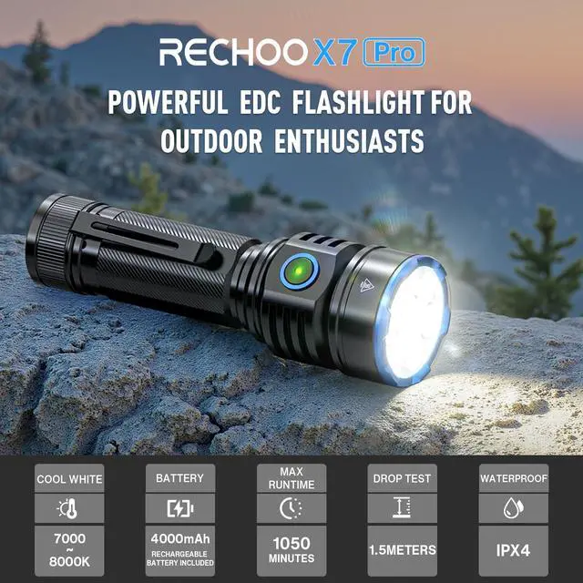 Alt view image 3 of 7 - Flashlight Rechargeable 1 Pack, Super Bright Rechargeable Flashlights High Lumens, Adjustable 3 Lighting Modes with 7 Big LED Flashlight, Waterproof Flash Light for Home, Camping, Emergency