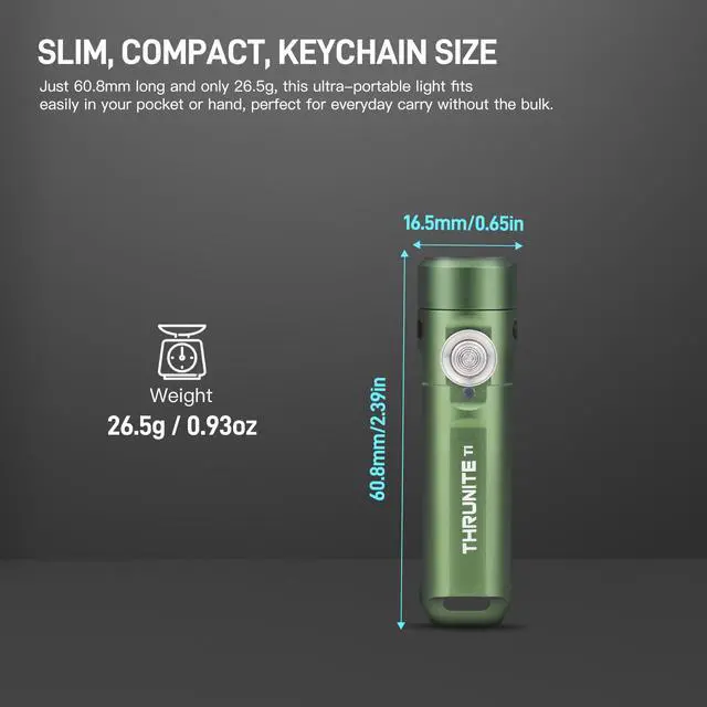 Alt view image 2 of 7 - Ti Keychain Flashlight, USB-C Rechargeable Mini Flashlight, 650 Lumens with Magnetic Tailcap, IPX-6 Waterproof EDC Pocket Light for Camping, Everyday Carry (Dark Green)
