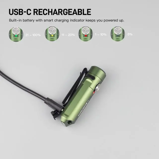 Alt view image 7 of 7 - Ti Keychain Flashlight, USB-C Rechargeable Mini Flashlight, 650 Lumens with Magnetic Tailcap, IPX-6 Waterproof EDC Pocket Light for Camping, Everyday Carry (Dark Green)