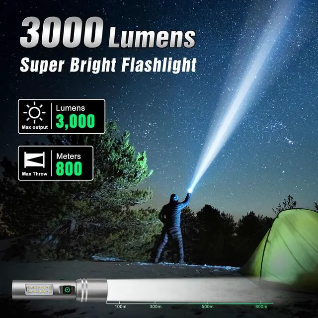 Alt view image 2 of 7 - Flashlight High Lumens Rechargeable, 3000 Lumen Super Bright Led Flashlights with 6 Light Modes, IPX6 Waterproof, Powerful Handheld Flash Light for Camping Home Emergencies 2 Pack