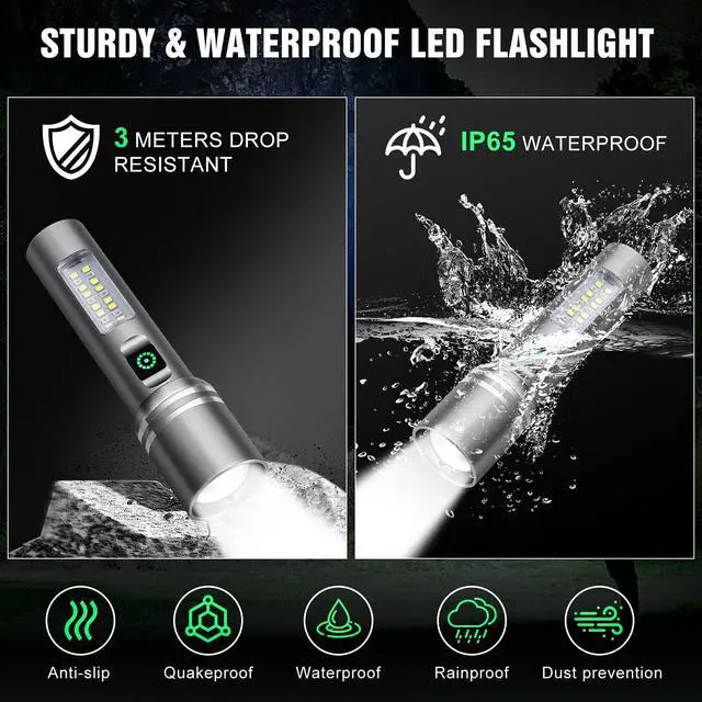 Alt view image 4 of 7 - Flashlight High Lumens Rechargeable, 3000 Lumen Super Bright Led Flashlights with 6 Light Modes, IPX6 Waterproof, Powerful Handheld Flash Light for Camping Home Emergencies 2 Pack