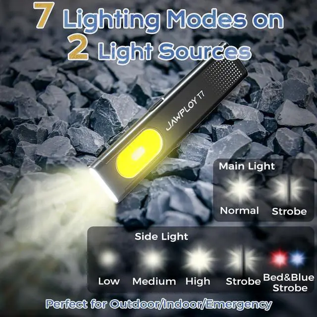 Alt view image 3 of 7 - Pocket Flashlight Rechargeable EDC Flashlight, 675LM, Dual Light Source with 7 Modes/Red & Blue Strobe, Clip-on Light, IPX4 Magnetic LED Flashlight for Emergency, Signaling/Cycling/Outdoor