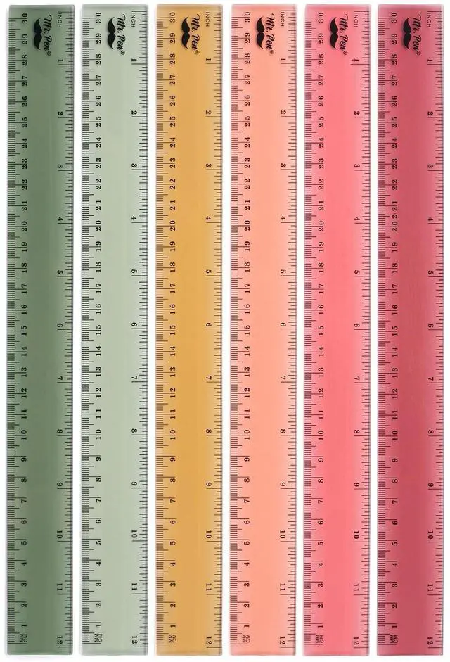 Main image of Ruler, 12 inch Ruler, 6 Pack, Vintage Colors, Clear Rulers 12 Inch
