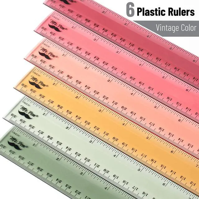 Alt view image 2 of 7 - Ruler, 12 inch Ruler, 6 Pack, Vintage Colors, Clear Rulers 12 Inch