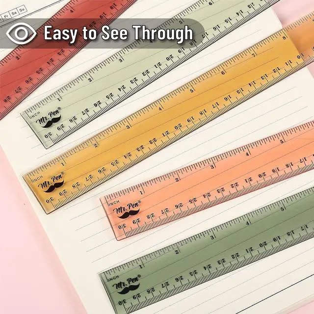 Alt view image 4 of 7 - Ruler, 12 inch Ruler, 6 Pack, Vintage Colors, Clear Rulers 12 Inch
