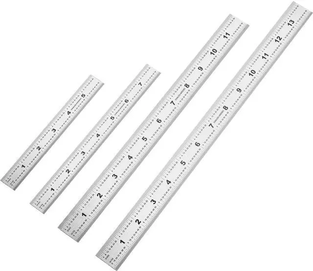 Main image of Machinist Ruler - Metal Rulers Pack of 4, 6/8/12/14 Inch Metric MM Ruler, Stainless Steel