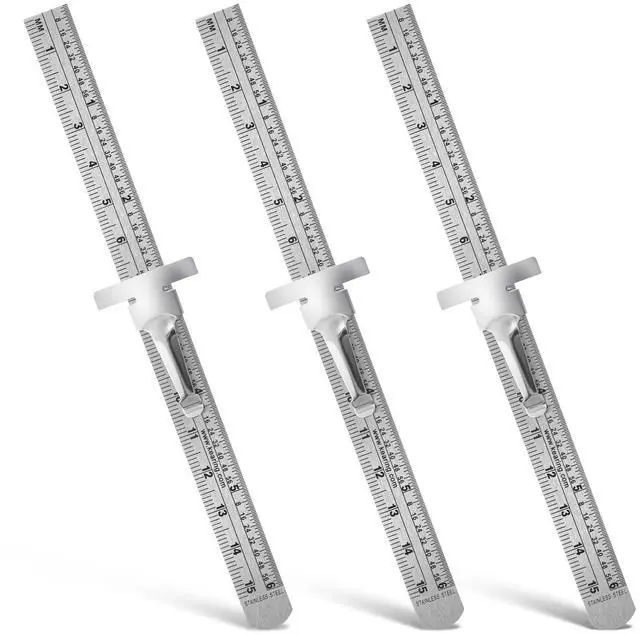 Main image of 3 PCS Machinist Ruler, 6 Inch 15 Cm Pocket Ruler Flexible Precision Stainless Steel Ruler with Detachable Clips Imperial & Metric Graduations Steel Ruler Slide Rule for Engineering, School, Office