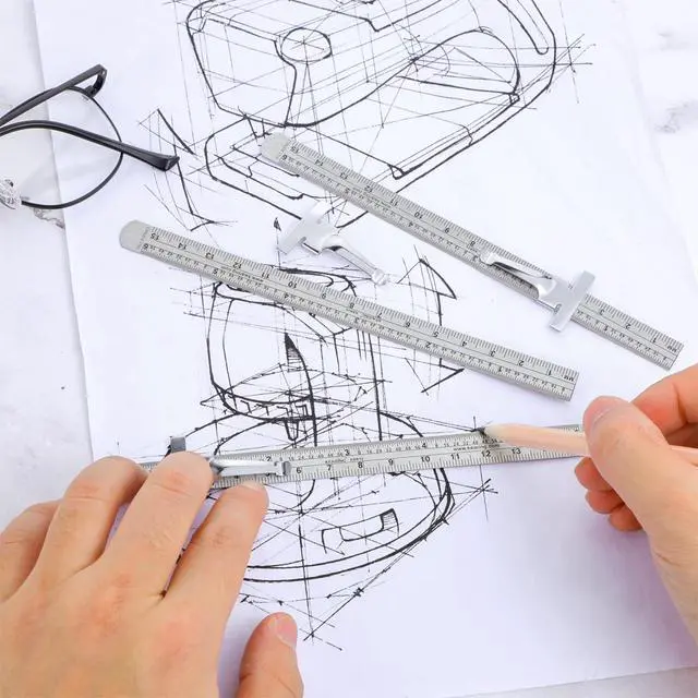 Alt view image 3 of 7 - 3 PCS Machinist Ruler, 6 Inch 15 Cm Pocket Ruler Flexible Precision Stainless Steel Ruler with Detachable Clips Imperial & Metric Graduations Steel Ruler Slide Rule for Engineering, School, Office