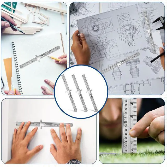 Alt view image 5 of 7 - 3 PCS Machinist Ruler, 6 Inch 15 Cm Pocket Ruler Flexible Precision Stainless Steel Ruler with Detachable Clips Imperial & Metric Graduations Steel Ruler Slide Rule for Engineering, School, Office