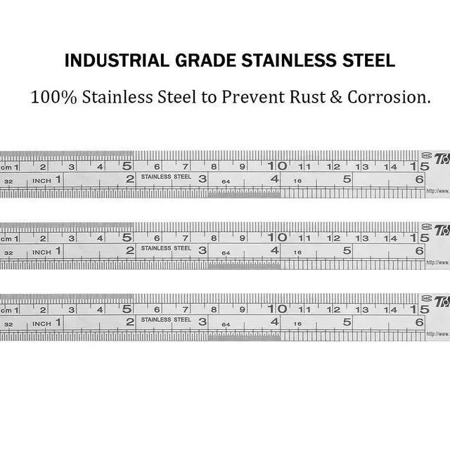Alt view image 2 of 7 - Metal Ruler 6 Inches Stainless Steel 6 Pack