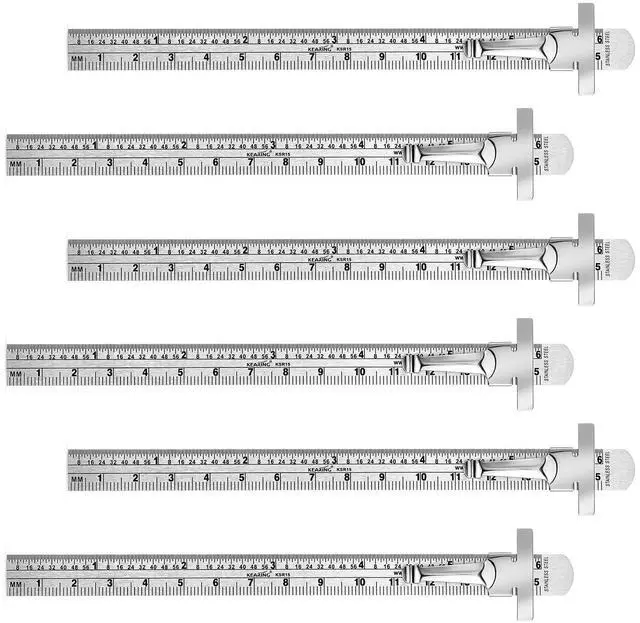 Main image of 6 Pcs Metal Pocket Ruler 6 Inch - Stainless Steel Machinist Ruler with Detachable Clips - Slide Dual Scale Measurement Precision Rulers for School Office Engineering