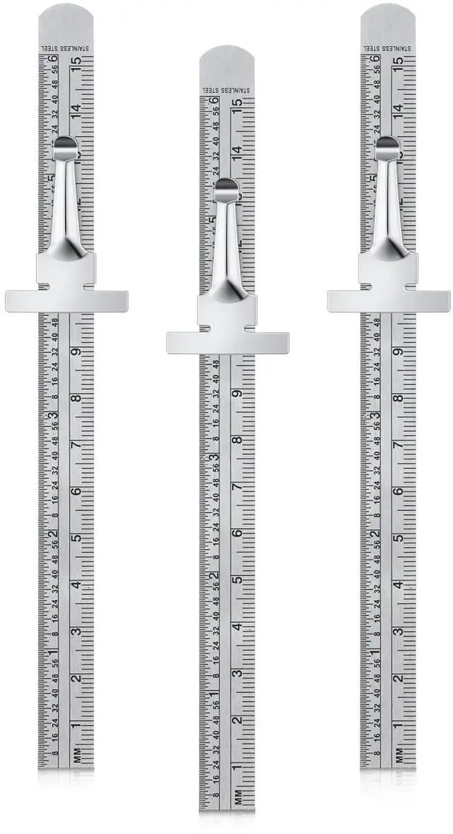Main image of 3 Pieces 6 Inch 15 cm Pocket Ruler Flexible Precision Stainless Steel Ruler with Detachable Clips Stainless Steel Pocket Clip Scale Gauge Metric British System