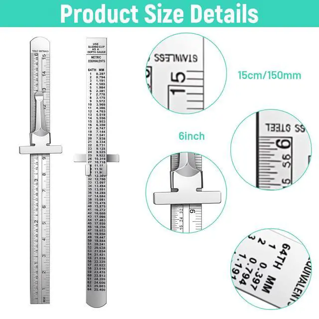 Alt view image 2 of 7 - 2 PCS 6 Inch 15 cm Flexible Precision Stainless Steel Machinist Ruler with Detachable Clips, Small Slide Dual Pocket Ruler Scale Gauge Metric British System for School Office Engineering