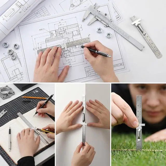 Alt view image 7 of 7 - 2 PCS 6 Inch 15 cm Flexible Precision Stainless Steel Machinist Ruler with Detachable Clips, Small Slide Dual Pocket Ruler Scale Gauge Metric British System for School Office Engineering