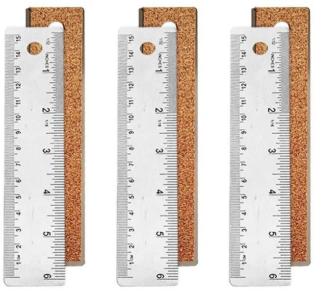 Main image of 6-Inch Stainless Steel Metal Ruler with Non-Slip Cork Backing - 3 Pack