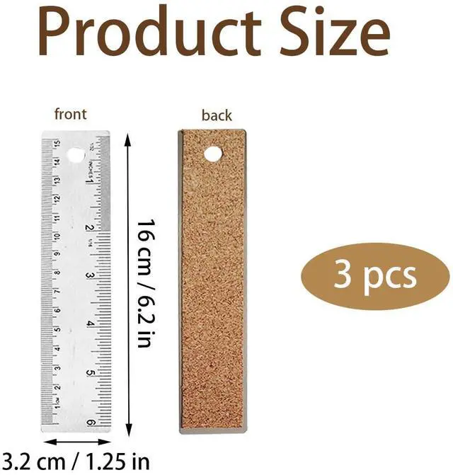 Alt view image 3 of 7 - 6-Inch Stainless Steel Metal Ruler with Non-Slip Cork Backing - 3 Pack