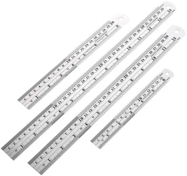 Main image of Metal Rulers, Steel Rulers Pack of 4, 6, 8, 12, 14-inch Stainless Steel Ruler