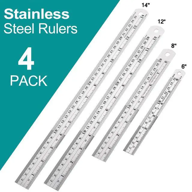 Alt view image 2 of 7 - Metal Rulers, Steel Rulers Pack of 4, 6, 8, 12, 14-inch Stainless Steel Ruler