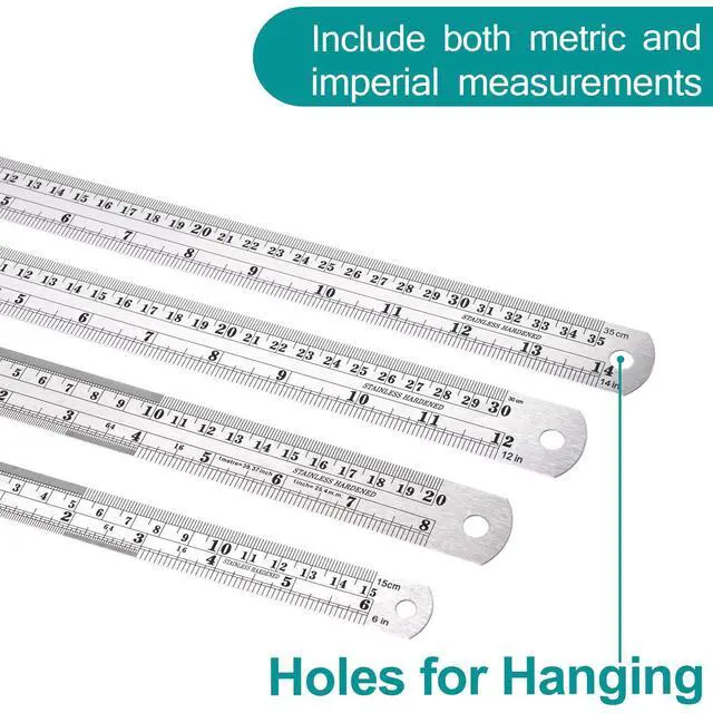Alt view image 5 of 7 - Metal Rulers, Steel Rulers Pack of 4, 6, 8, 12, 14-inch Stainless Steel Ruler