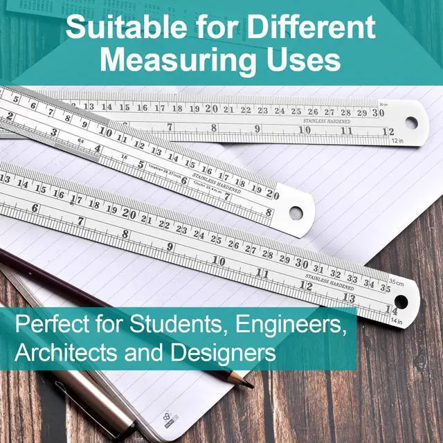 Alt view image 6 of 7 - Metal Rulers, Steel Rulers Pack of 4, 6, 8, 12, 14-inch Stainless Steel Ruler