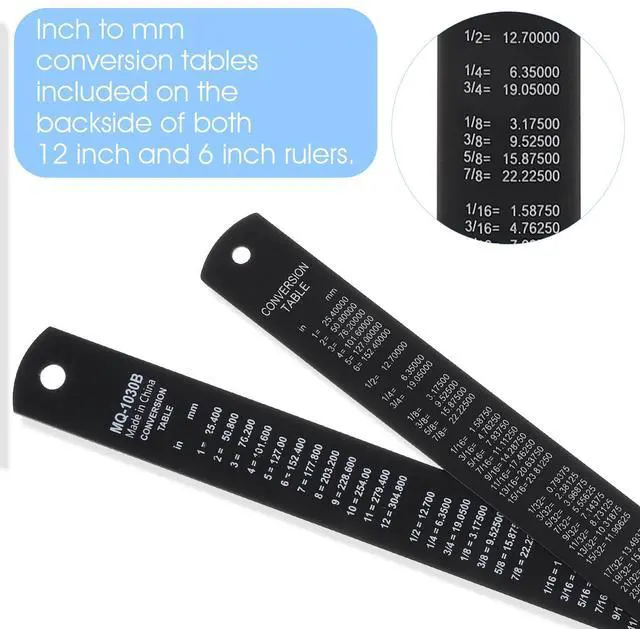 Alt view image 6 of 7 - 2 Pack Metal Ruler Set - Stainless Steel Ruler 6 Inch 12 Inch, Straight Edge, Rulers with Metric and Imperial for Drawing, Engineering, Sewing, School, Office Black