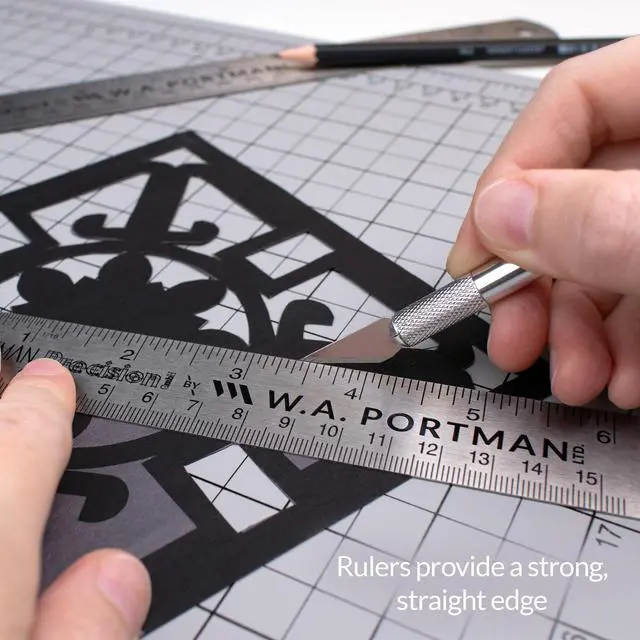 Alt view image 6 of 7 - Metal Ruler Set 3-Pack Stainless Steel Metric Ruler Set 1pc 6 Inch & 2pc 12 Inch Metal Straight Edge for Measuring, Drawing, Engineering & DIY Projects