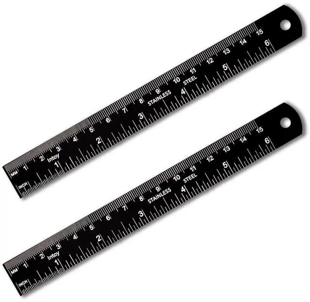 Main image of Metal Ruler, 6 Inch Stainless Steel Straight Edge with Metric Measurement, 2 Pack, 15 Centimeters Straight Edge Ruler with Inch to MM Conversion Table for Students, Machinist and Drafting