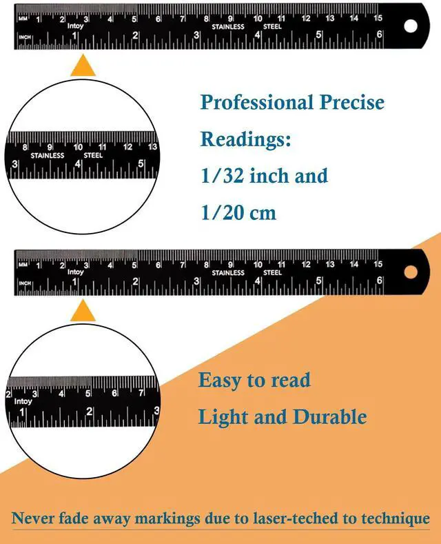 Alt view image 3 of 7 - Metal Ruler, 6 Inch Stainless Steel Straight Edge with Metric Measurement, 2 Pack, 15 Centimeters Straight Edge Ruler with Inch to MM Conversion Table for Students, Machinist and Drafting
