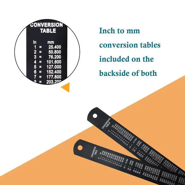Alt view image 4 of 7 - Metal Ruler, 6 Inch Stainless Steel Straight Edge with Metric Measurement, 2 Pack, 15 Centimeters Straight Edge Ruler with Inch to MM Conversion Table for Students, Machinist and Drafting