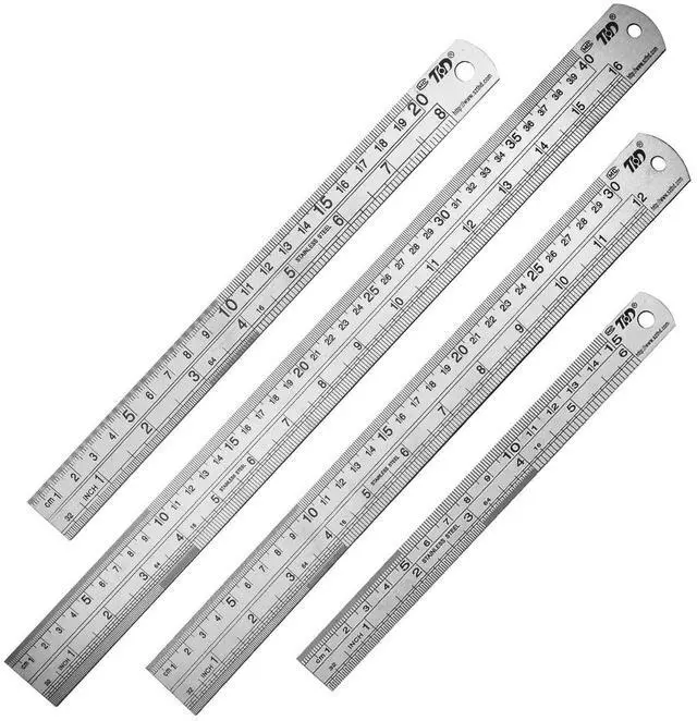 Main image of Steel Rulers 6 8 12 16 inch Imperial Metric Systems Thick Metal Deeper Clear Scale School Students Drafting Architect Carpenter Engineer Measuring Tool