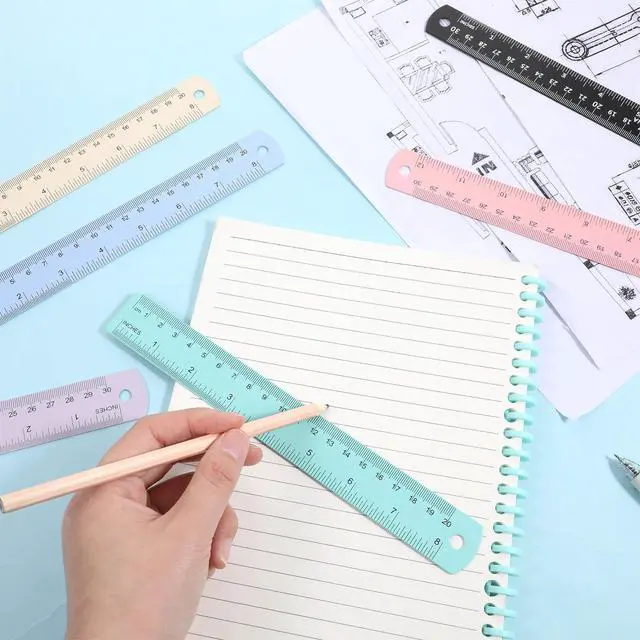 Alt view image 5 of 7 - 6 Pcs Metal Ruler 12 Inch and 6 Inch Stainless Steel Ruler Kit Colorful Metal Rule Kit with Millimeters, Centimeters, Inches and Conversion Table Metric Rule Set for Office, Easy to Read