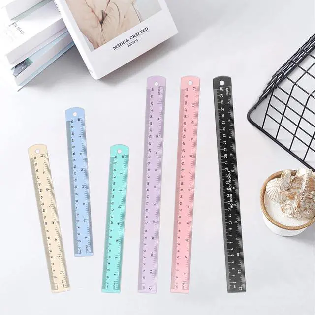 Alt view image 4 of 7 - 6 Pcs Metal Ruler 12 Inch and 6 Inch Stainless Steel Ruler Kit Colorful Metal Rule Kit with Millimeters, Centimeters, Inches and Conversion Table Metric Rule Set for Office, Easy to Read
