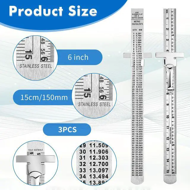 Alt view image 3 of 7 - 6 Pcs Pocket Ruler with Detachable Clips, Precision Pocket Ruler, Metric Ruler, Stainless Steel Scale Machinist Ruler, Imperial Metric Scale Ruler for School Office Architect Engineer6 Inch 15 cm