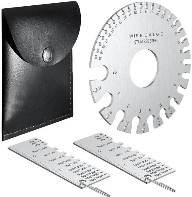 Main image of Professional Wire Gauge Measuring Tool, Metal Gauge Thickness Tool, Stainless Steel Metal Sheets Thickness Gauge & Dual-Sided Round Metal Sheet Gauge(Set of 3)