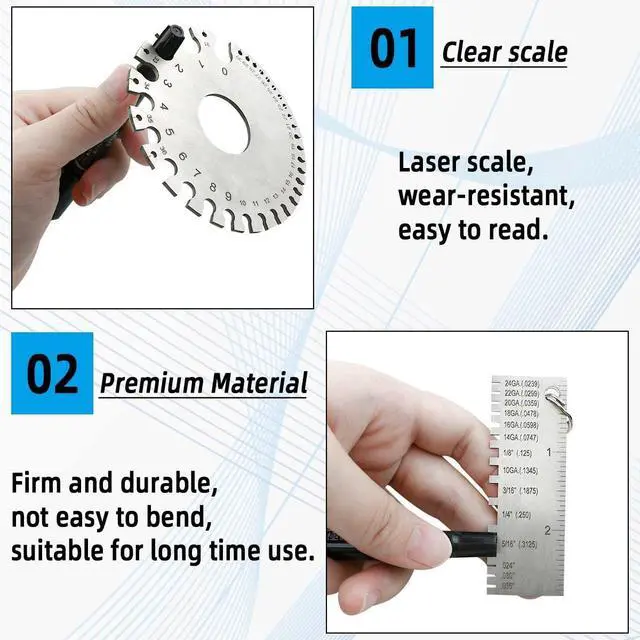 Alt view image 5 of 7 - 2 Pack Wire Metal Sheet Thickness Gauge Stainless Steel Welding Thickness Gauge Plated Size Inspection Tool Standard Wire Welding Gage Dual-Sided Portable Round Metal Sheet Cable Measurement Gauges