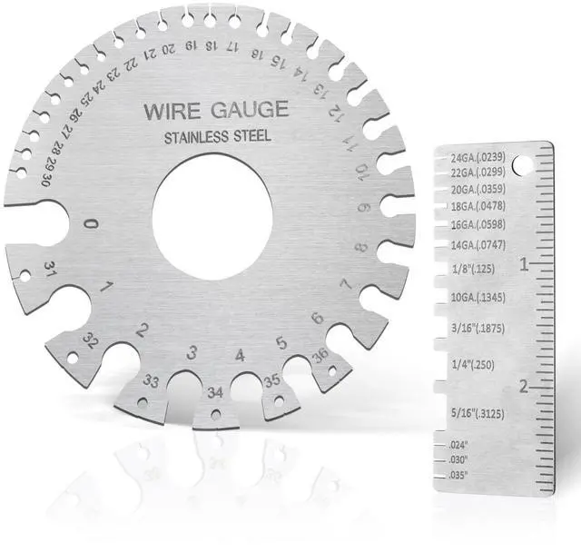 Main image of 2Pcs Metal Gauge Thickness Tool, Wire Gauges Size for Welding, Highly Accurate Wire Gauge Measuring, Standard Dual-Sided Round Wire Sheet Gage and Thickness Gauge for Wire Welding