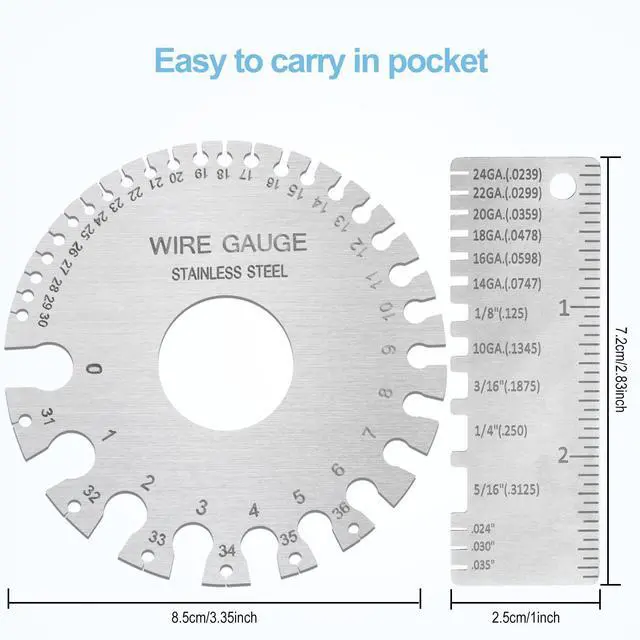 Alt view image 2 of 7 - 2Pcs Metal Gauge Thickness Tool, Wire Gauges Size for Welding, Highly Accurate Wire Gauge Measuring, Standard Dual-Sided Round Wire Sheet Gage and Thickness Gauge for Wire Welding