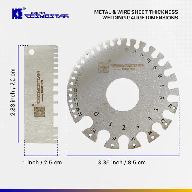 Alt view image 4 of 7 - 2 Pcs Stainless Steel Welding Gauge Set Wire & Metal Sheet Thickness Gauge, 25-3,000 um Wet Film Comb + Dual-Sided Round Wire Cable Gauge for Welding Material & Sheet Measurement