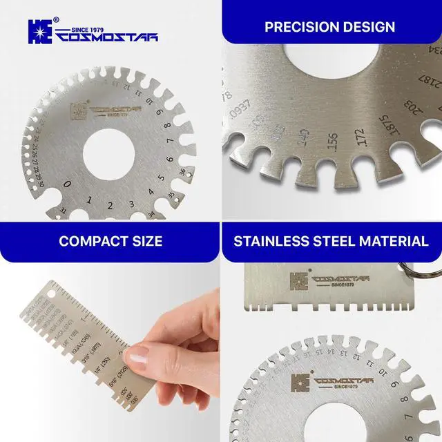 Alt view image 5 of 7 - 2 Pcs Stainless Steel Welding Gauge Set Wire & Metal Sheet Thickness Gauge, 25-3,000 um Wet Film Comb + Dual-Sided Round Wire Cable Gauge for Welding Material & Sheet Measurement