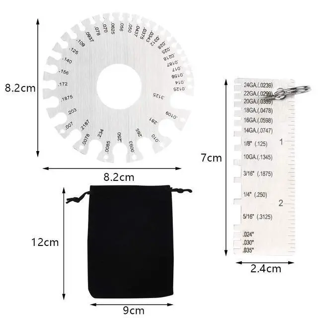 Alt view image 2 of 7 - 2 Pack Stainless Steel Welding Gauge, Metal Welding Gage Plated Size Inspection Tool, Wire Sizes Thickness Gauge + Round Dual-Sided Wire Cable Sheet Gage Standard Thickness Metal Gauge