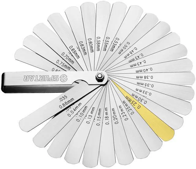 Main image of Feeler Gauges 0.0015-0.035'' (0.04-0.88 mm) 32 Blades Feeler Gauge Set Stainless Steel Dual Marked SAE and Metric for Measuring Gap Width and Thickness for Guitar, Spark Plug, Piston, Valve