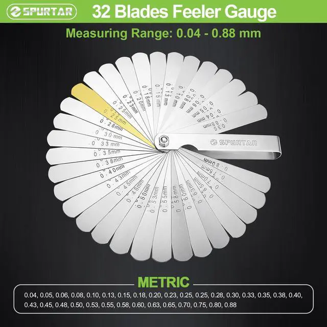 Alt view image 3 of 7 - Feeler Gauges 0.0015-0.035'' (0.04-0.88 mm) 32 Blades Feeler Gauge Set Stainless Steel Dual Marked SAE and Metric for Measuring Gap Width and Thickness for Guitar, Spark Plug, Piston, Valve