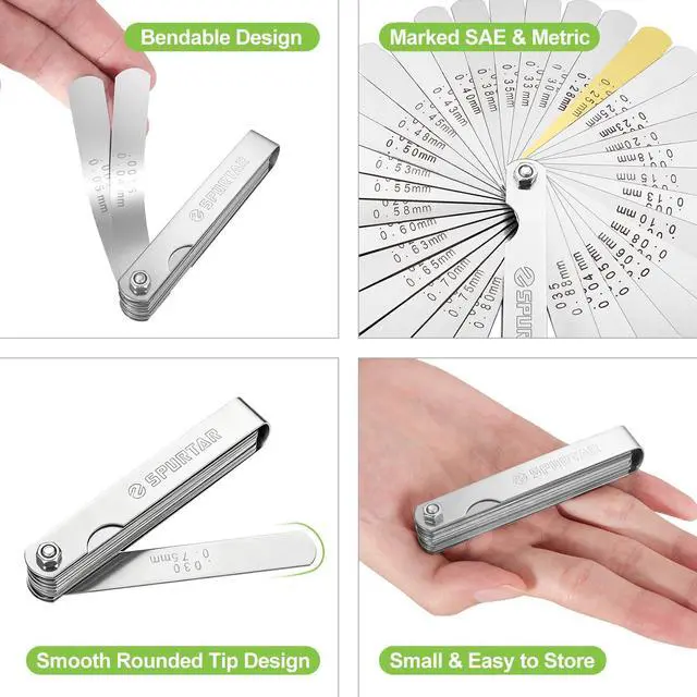 Alt view image 5 of 7 - Feeler Gauges 0.0015-0.035'' (0.04-0.88 mm) 32 Blades Feeler Gauge Set Stainless Steel Dual Marked SAE and Metric for Measuring Gap Width and Thickness for Guitar, Spark Plug, Piston, Valve
