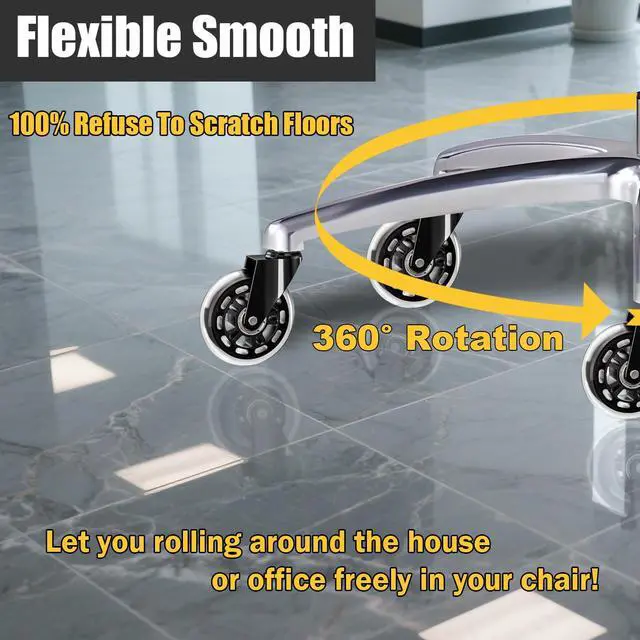 Alt view image 6 of 7 - Office Chair Wheels 3" Inch Roller Blade Rubber Chair Casters Replacement, Heavy Duty Quiet No Scratch Gaming Chair Wheel for Hardwood Floor Carpet, Set of 5, 11mm Universal Fit/Not for 1KEA