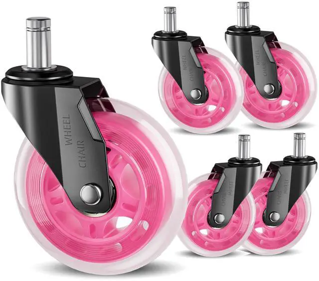 Main image of Pink Office Chair Wheels 3" Roller Blade Rubber Chair Casters Replacement, Heavy Duty Quiet No Scratch Gaming Chair Wheel for Hardwood Floor Carpet, Set of 5, 11mm Universal Fit/Not for 1KEA
