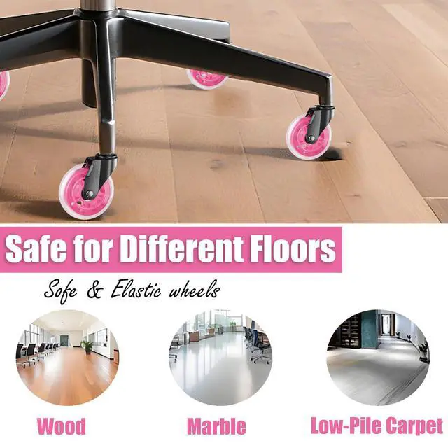 Alt view image 6 of 7 - Pink Office Chair Wheels 3" Roller Blade Rubber Chair Casters Replacement, Heavy Duty Quiet No Scratch Gaming Chair Wheel for Hardwood Floor Carpet, Set of 5, 11mm Universal Fit/Not for 1KEA