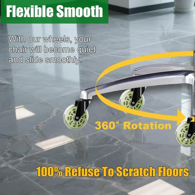 Alt view image 5 of 7 - Green Office Chair Wheels 3" Roller Blade Rubber Chair Casters Replacement, Heavy Duty Quiet No Scratch Gaming Chair Wheel for Hardwood Floor Carpet, Set of 5, 11mm Universal Fit/Not for 1KEA