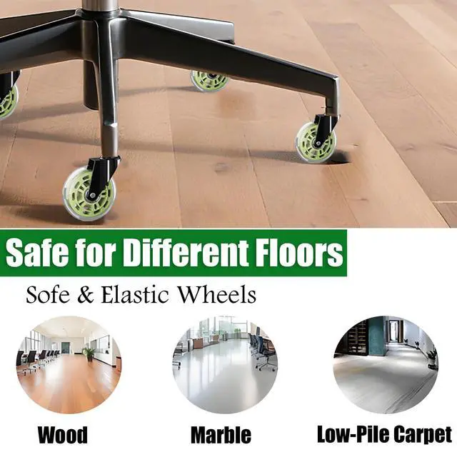 Alt view image 7 of 7 - Green Office Chair Wheels 3" Roller Blade Rubber Chair Casters Replacement, Heavy Duty Quiet No Scratch Gaming Chair Wheel for Hardwood Floor Carpet, Set of 5, 11mm Universal Fit/Not for 1KEA