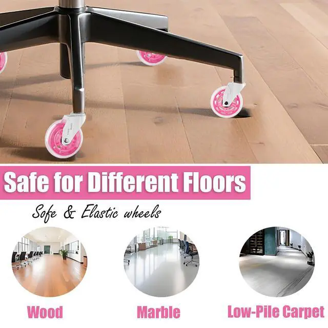 Alt view image 6 of 7 - Pink Office Chair Wheels 3" Roller Blade Rubber Chair Casters Replacement, Heavy Duty Quiet No Scratch Gaming Chair Wheel for Hardwood Floor Carpet, Set of 5, 11mm Universal Fit/Not Fit 1KEA